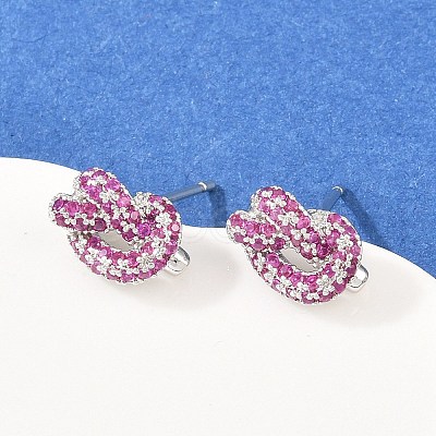 knot Brass Micro Pave Cubic Zirconia Stud Earrings EJEW-C174-01P-02-1
