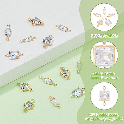 80Pcs 5 Styles Alloy Pave Clear Cubic Zirconia Connector Charms FIND-HS0001-D-1