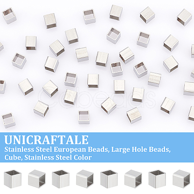 50Pcs 304 Stainless Steel European Beads FIND-UN0061-09-1