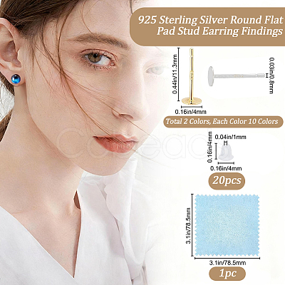 2 Styles 925 Sterling Silver Flat Pad Stud Earring Findings STER-BBC0009-78-1