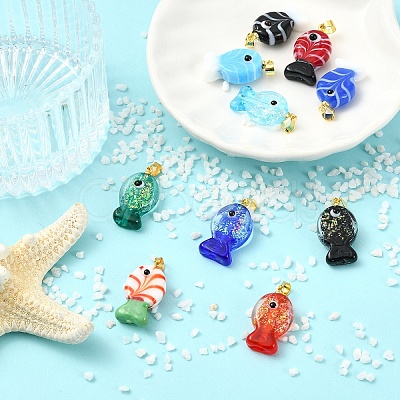 5Pcs 5 Colors Handmade Dichroic Foil Lampwork Pendants DICH-YW0001-01-1