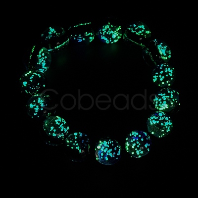 14MM Luminous Handmade Foil Glass Round Beaded Stretch Bracelets LA-CBA41F9-01B-1