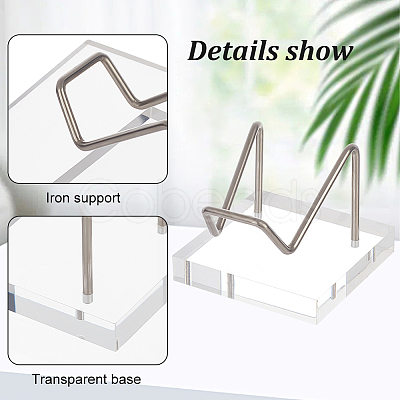Square Clear Acrylic Base Stainless Steel Arm Mineral Specimens Display Easel Stands ODIS-WH0043-27P-1