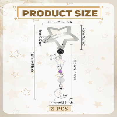 2Pcs Star Alloy & Acrylic & Iron Snap Hair Clips PHAR-LP0001-03-1