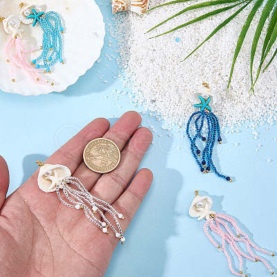 8Pcs 4 Colors Synthetic Turquoise & Blue Spinel & Natural Howlite & Rose Quartz & Magnesite Starfish & Glass Seed Beaded Jellyfish Big Pendants FIND-SC0021-21-1