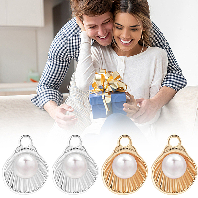 12Pcs 2 Colors Brass with Glass Pearl Pendants KK-BBC0024-92-1