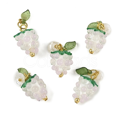 5Pcs Grape Handmade Lampwork & Resin & Acrylic Pendants PALLOY-YW00128-02-1