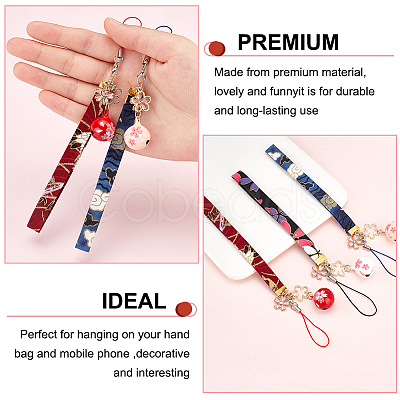 3Pcs Japanese Enamel Sakura Brass Bell Mobile Straps HJEW-PH01664-1