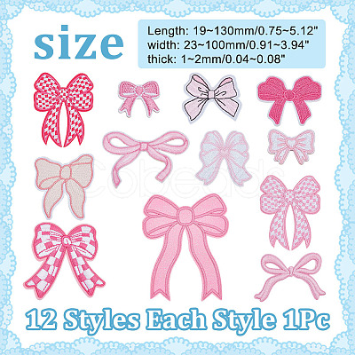 12Pcs 12 Styles Bowknot Polyester Embroider Thread Iron on/Sew On Patches PATC-AR0001-15-1