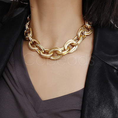 1Pc Zinc Alloy Twisted Double Ring Cable Chain Necklaces for Women NJEW-SP0001-12KCG-1