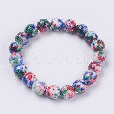 Natural Jade Beaded Stretch Bracelet BJEW-P214-M-6mm-1
