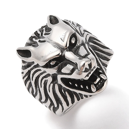 Viking 304 Stainless Steel Wolf Head Wide Finger Rings for Mens RJEW-U005-16A-AS-1