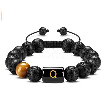 Natural Tiger Eye & Lava Rock Round Beads Adjustable  Bracelets TV6214-17-1