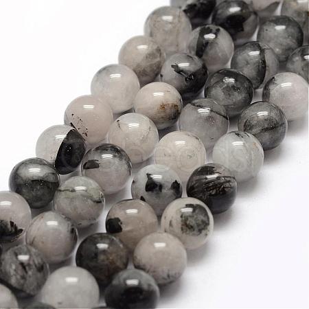 Natural Black Rutilated Quartz Bead Strands G-P217-32-10mm-1