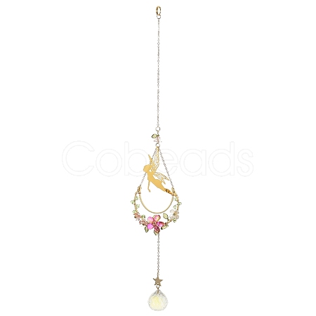 Brass Elf Moon Pendant Decoration HJEW-TA00226-1