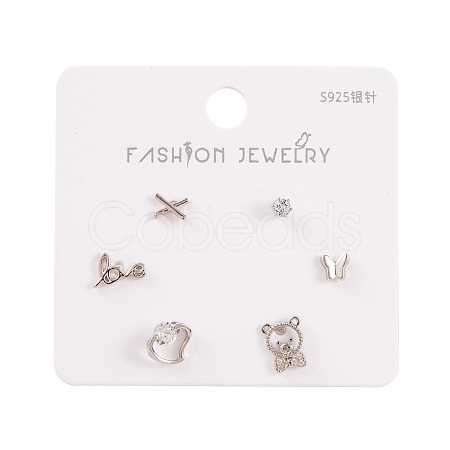 6 Pcs Brass Mirco Pave Clear Cubic Zirconia Ear Studs EJEW-S218-01P-07-1