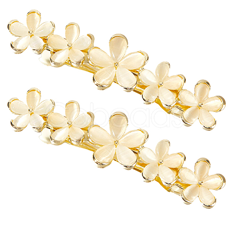 3Pcs Flower Alloy Cat Eye Hair Barrettes PHAR-BBC0001-01-1