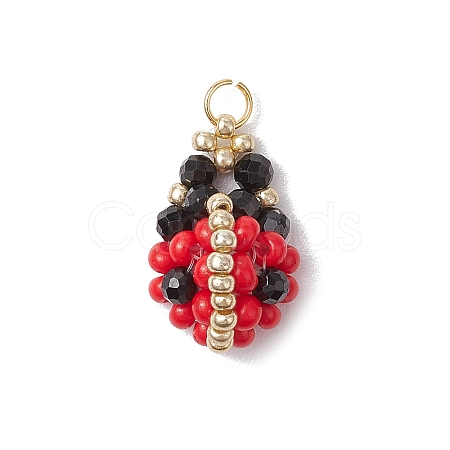 Glass Seed Beads Ladybird Pendants PALLOY-MZ00453-1
