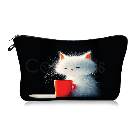 Polyester Cartoon Afternoon Tea Cat Printed Cosmetic Zipper Cluthch Bags PW-WG8E879-01-1