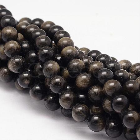Natural Golden Sheen Obsidian Beads Strands G-K115-13-8mm-1