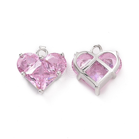 Brass Glass Heart Charms KK-E068-VC106-1