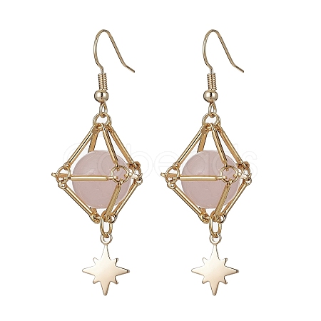 Natural Rose Quartz Dangle Earrings EJEW-JE05499-02-1
