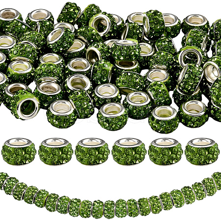 80Pcs Polymer Clay Rhinestone European Large Hole Beads with Silver Color Plated Brass Cores FPDL-LT0001-02B-1