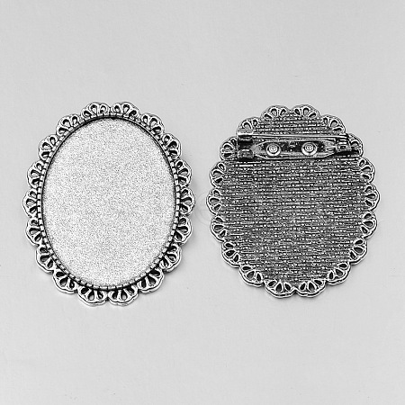 Vintage Tibetan Style Alloy Brooch Cabochon Bezel Settings X-PALLOY-O037-31AS-1