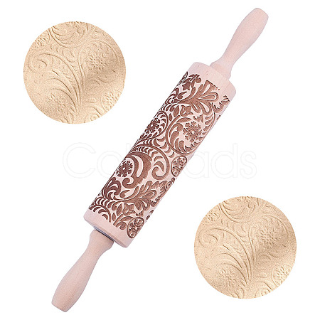 Snowflake Pattern Wood Rolling Pin AJEW-WH0481-657-1