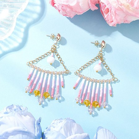 Triangle Glass Chandelier Earrings EJEW-MZ00523-01-1