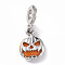 Alloy Enamel European Dangle Charms, Large Hole Pendants, Halloween Pumpkin, Platinum, 27mm, Hole: 4.5mm, Pendant: 16x11x2mm