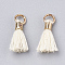 Polycotton(Polyester Cotton) Tassel Pendant Decorations, Mini Tassel, with Brass Findings, Light Gold, Cornsilk, 10~15x3~4mm, Hole: 2mm