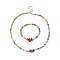 Rainbow Color Glass Beaded Bracelet & Necklace Sets, Natural Cultured Freshwater Pearl & Red Jasper & Handmade Evil Eye Lampwork Beaded Jewelry for Women, Colorful, Bracelet Inner Diameter: 2-1/8 inch(5.3cm), 1pc, Necklace: 15-3/4 inch(40.1cm), 1pc