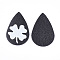 PU Leather Big Pendants, teardrop, with CloverPattern, Irish Charms, Black, 56x37x1.5mm, Hole: 1.2mm