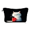 Polyester Cartoon Afternoon Tea Cat Printed Cosmetic Zipper Cluthch Bags, Portable Travel Cute Kitten with Cup Makeup Bags, Rectangle, White, 13.5x21cm