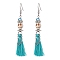 Synthetic Turquoise Skull Dangle Earrings, 316 Surgical Stainless Steel Tassel Earrings for Halloween, Turquoise, 77~79mm, Pin: 0.7mm