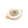 Brass Micro Pave Clear Cubic Zirconia & Shell Connector Charms KK-M303-03G-04-2