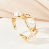 Brass Pearls Open Cuff Rings for Women KK-D301-04G-4