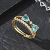 Adjustable Bowknot Shape Brass & Light Blue Cubic Zirconia Finger Rings CU-CBA7E55-07G-1