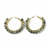 Natural Moss Agate Beaded Hoop Earrings for Women EJEW-C003-03G-RS-1