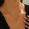 Stainless Steel Crystal Rhinestone Cross Pendant Double Layer Necklaces for Women BW9176-5