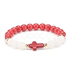 Natural White Jade & Gemstone & Synthetic Turquoise(Dyed) Stretch Bracelet with Cross BJEW-JB08295-3