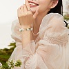 Shell Pearl Flower with Leaf Charm Bracelet with Bar Link Chains BJEW-TA00215-3