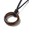 Natural Tiger Eye Ring Pendant Necklace with Waxed Cords NJEW-R262-01B-07-2