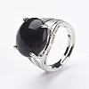 Adjustable Natural Dyed & Heated Black Agate Finger Rings RJEW-F075-01M-4