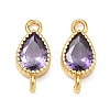 Brass Pave Cubic Zirconia Teardrop Connector Charms KK-P348-09G-2