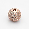 CZ Brass Micro Pave Grade AAA Clear Color Cubic Zirconia Round Beads KK-O065-10mm-05-NR-2