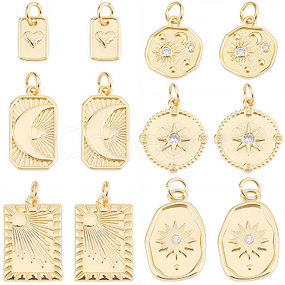 12Pcs 6 Styles Rack Plating Brass Pendants KK-SC0007-64-1