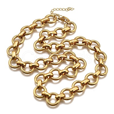 304 Stainless Steel Twisted Ring Link Chain Necklaces NJEW-R023-12G-1