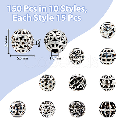 150Pcs 10 Style Zinc Alloy Beads FIND-DC0003-67-1